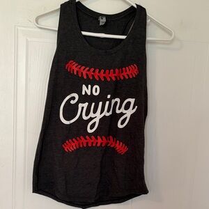 No Crying Black Tank Top with Red Graphic